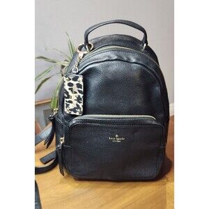 Kate Spade Black Leather Mini Backpack With Leopard Key Tag